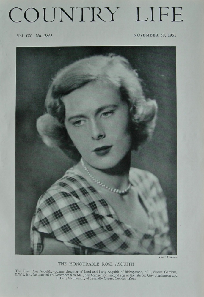 The Honourable Rose Asquith. (Front Page.  1951.