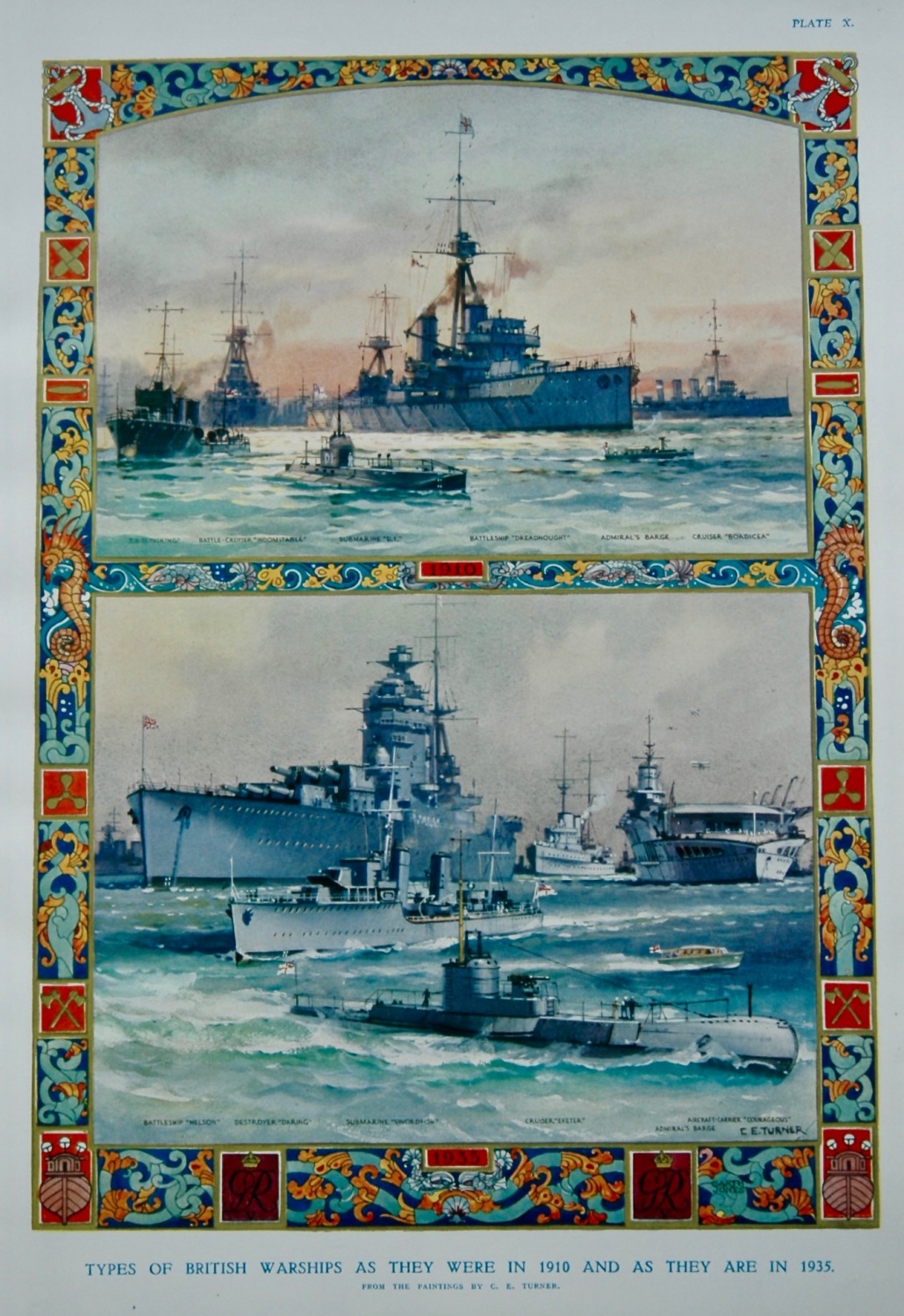 Types of British Warships as they were in 1910 and as they are in 1935. (Fr