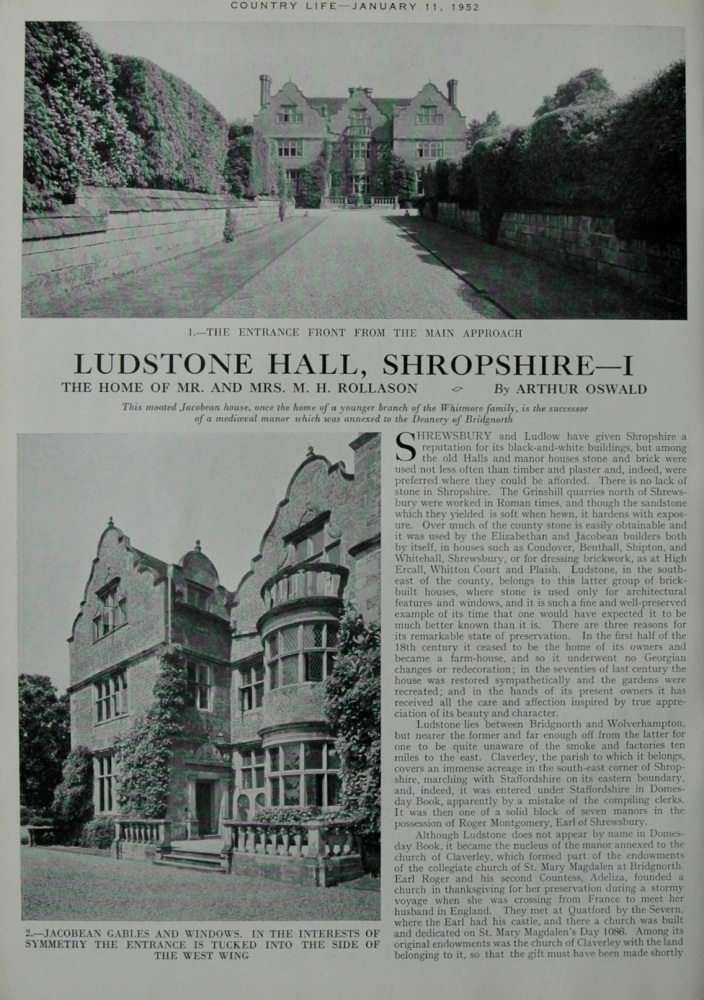 Ludstone Hall, Shropshire.  1952.