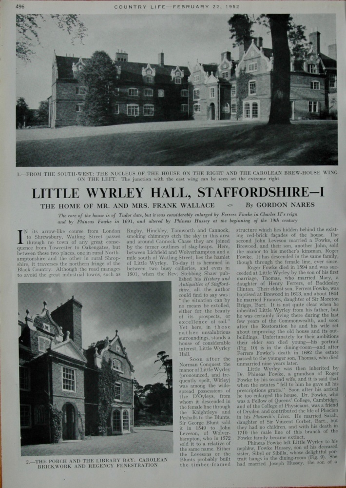 Little Wyrley Hall, Staffordshire.  1952.