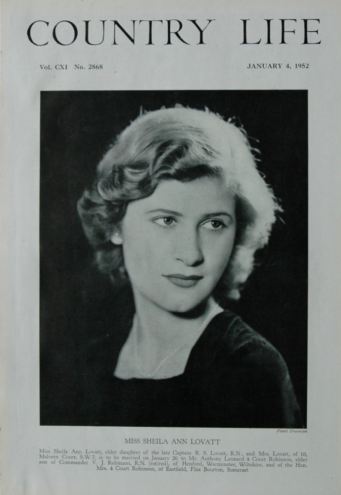 Miss Sheila Ann Lovatt.  (Front Page)  1952.