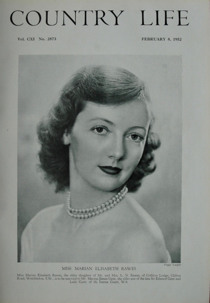 Miss Marian Elisabeth Rawes.  (Front Page) 1952.