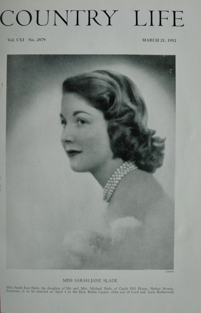 Miss Sarah-Jane Slade.  (Front Page).  1952.