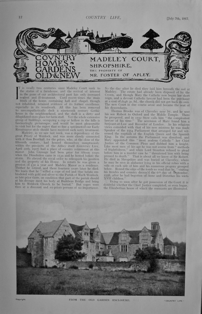 Madeley Court, Shropshire.   1917.