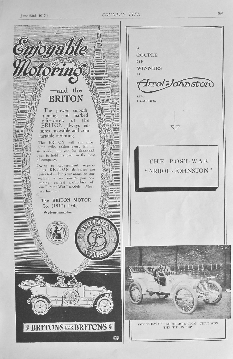 Britons/Arrol-Johnston Adverts