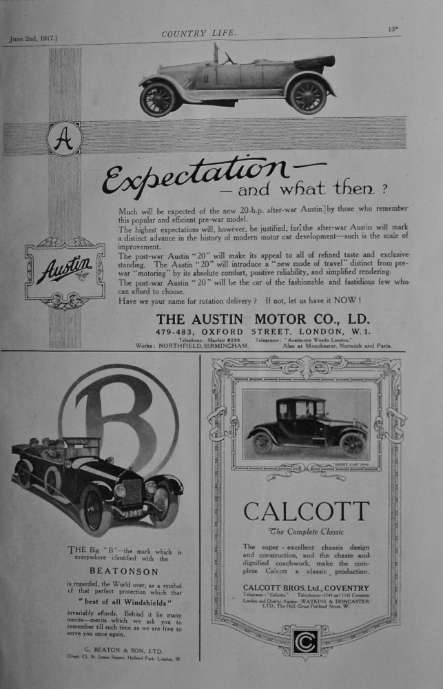 Austin Motor Co and 2 other adverts