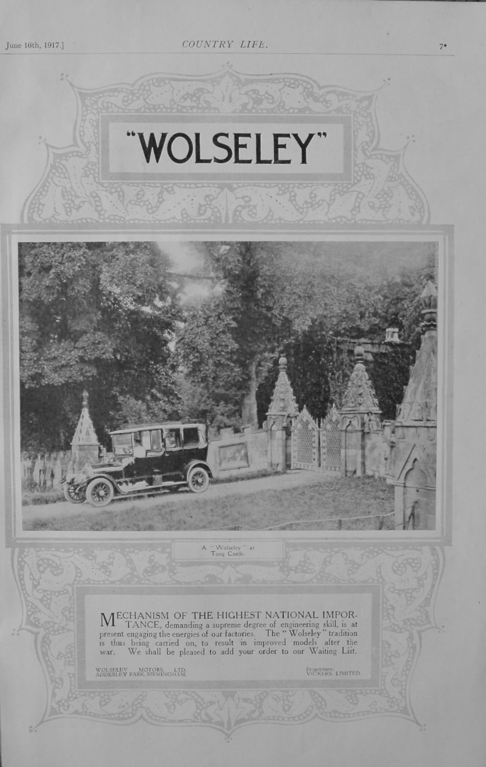 Wolseley Advert - Tong Castle