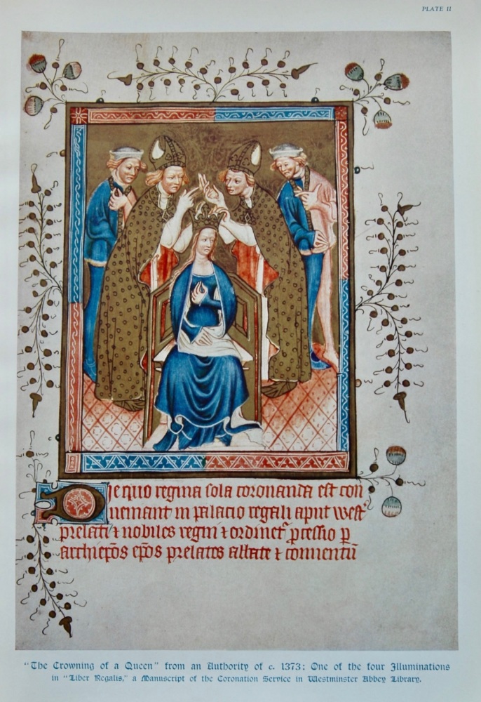 "The Crowning of a Queen" from an Authority of c. 1373 : One of the four Illuminations in "Liber Regalia," a Manuscript of the Coronation Service in