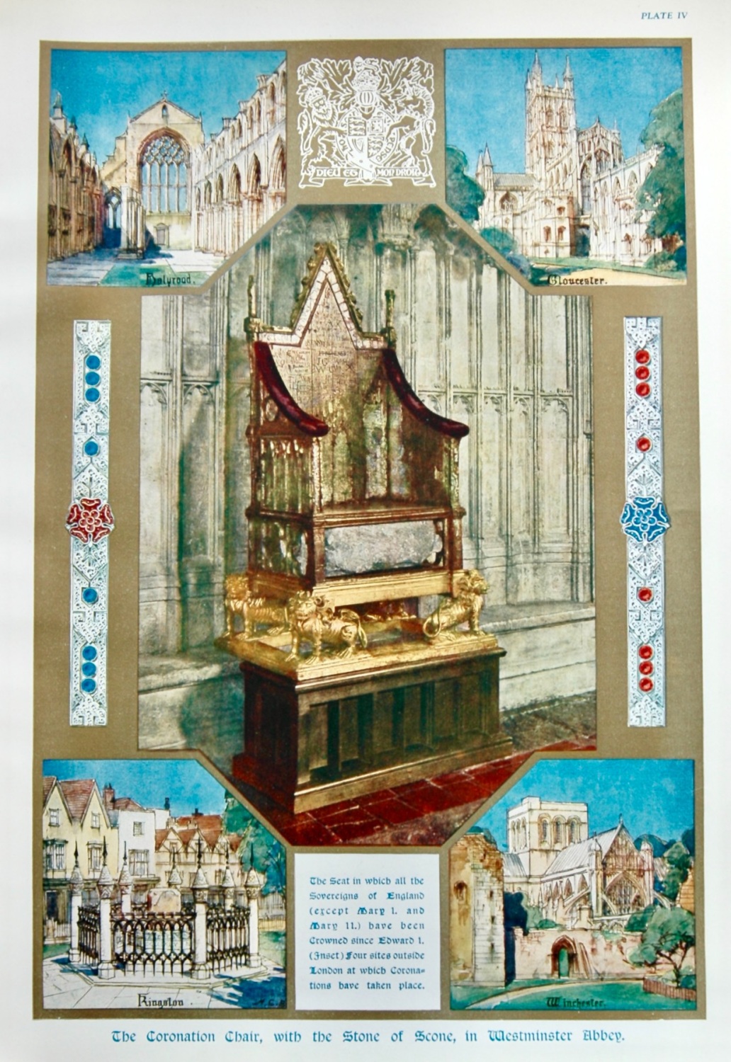The Coronation Chair, with the Stone of Scone, in Westminster Abbey.  1953.