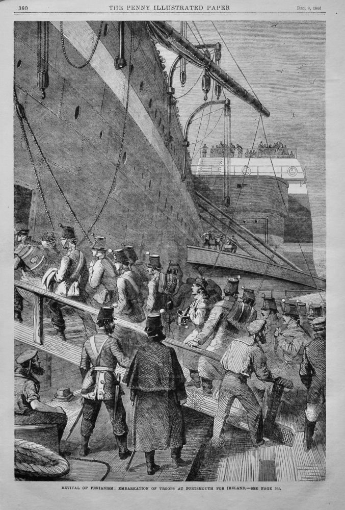 Revival of Fenianism : Embarkation of Troops at Portsmouth for Ireland.  1866.