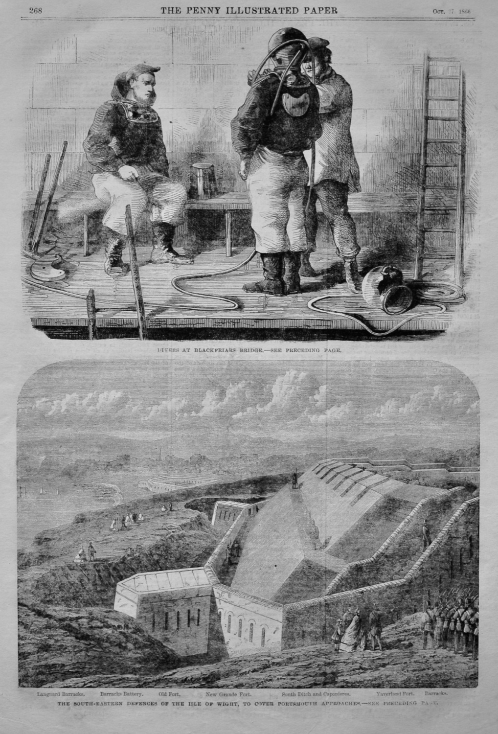 Divers at Blackfriars Bridge.  1866.