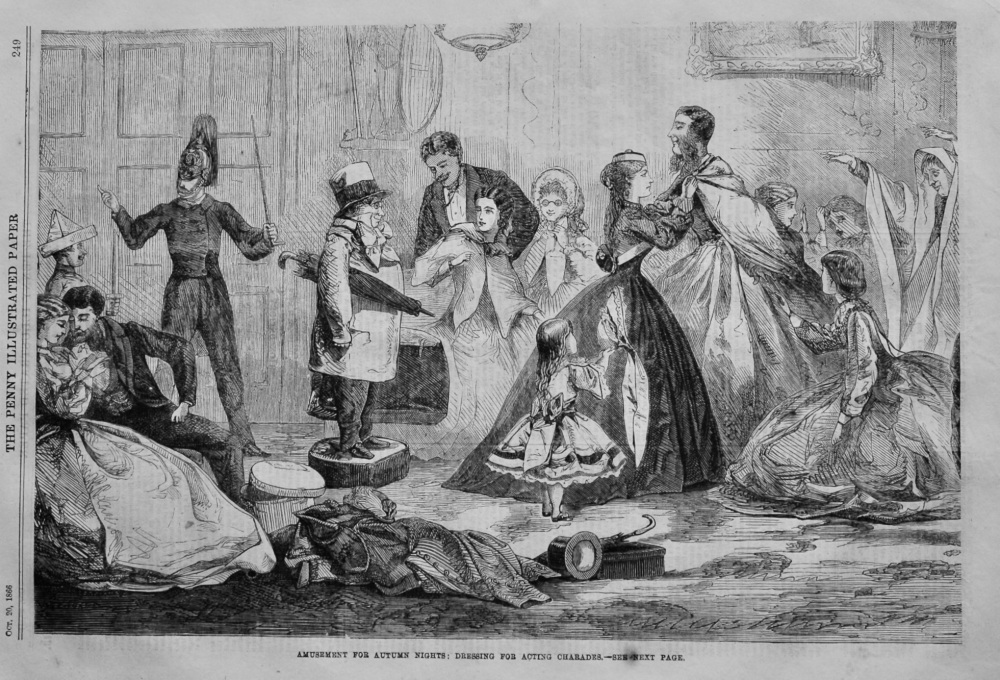 Amusement for Autumn Nights : Dressing for Acting Charades.  1866.