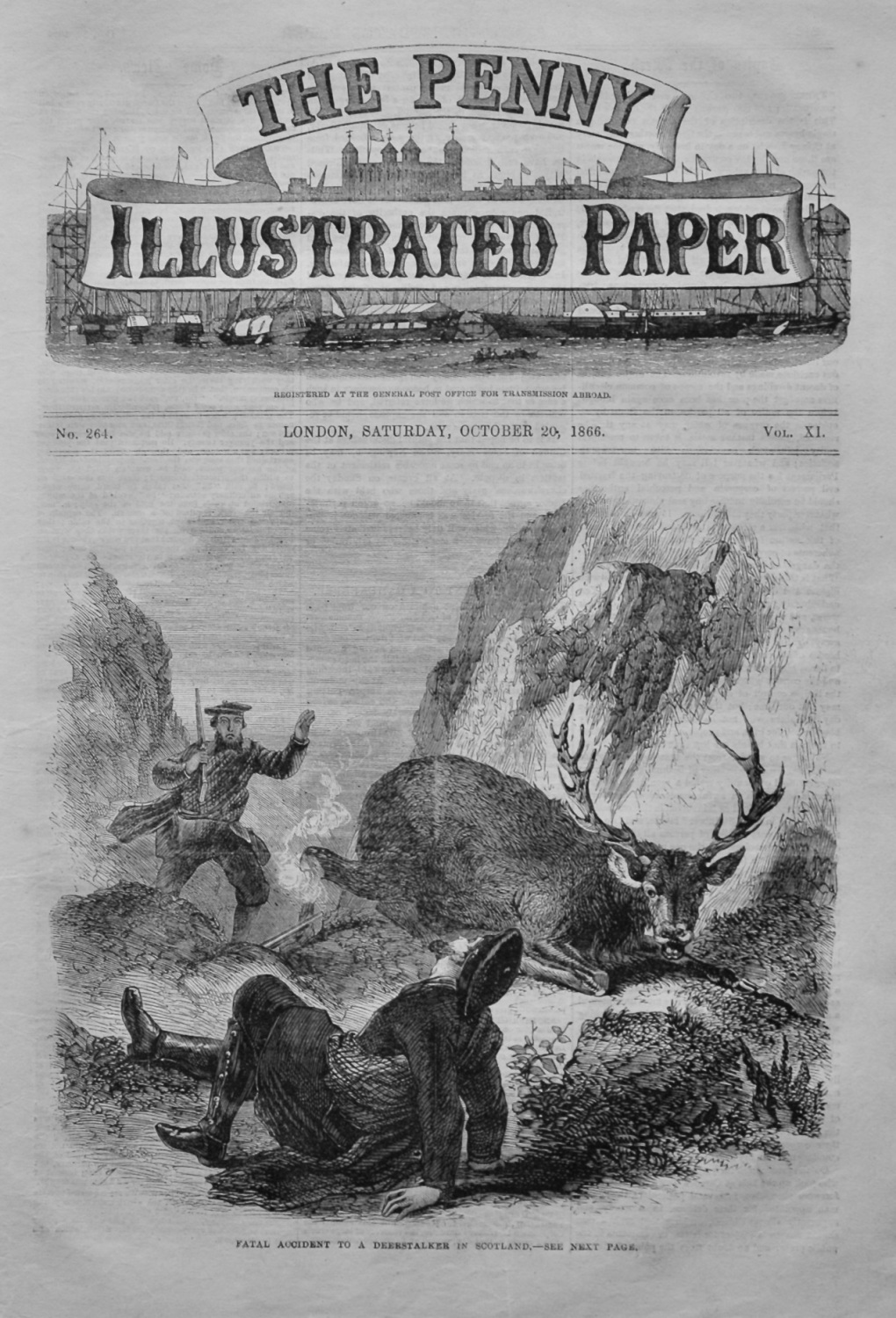 Fatal Accident to a Deerstalker in Scotland.  (Front Page) 1866.