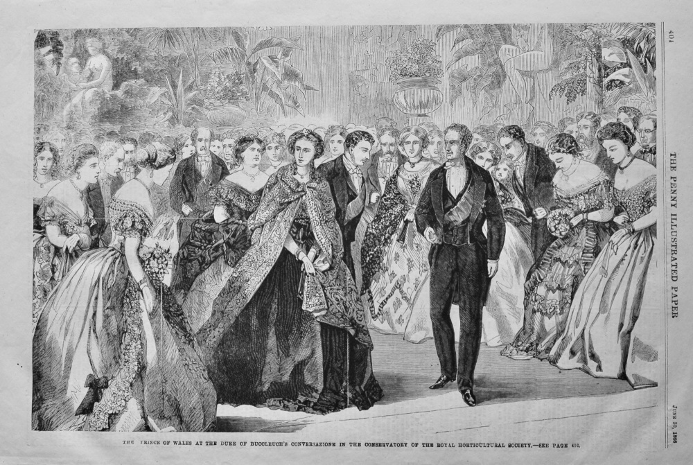 The Prince of Wales at the Duke of Buccleuch's Conversazione in the Conservatory of the Royal Horticultural Society.  1866.
