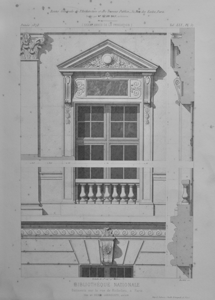 Bibliothèque Nationale, Batiments sur la rue de Richelieu, a Paris.  1873.