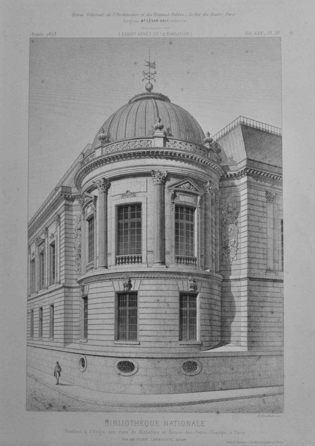 Bibliothèque Nationale, Pavillon a L'Angle des rues de Richelieu et Neuve-d