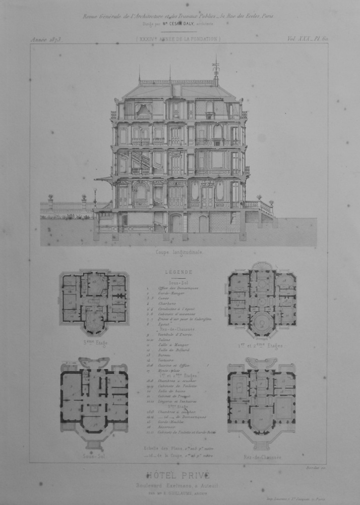 Hotel Prive, Boulevard Exelmans, a Auteuil. 1873. (Plans).