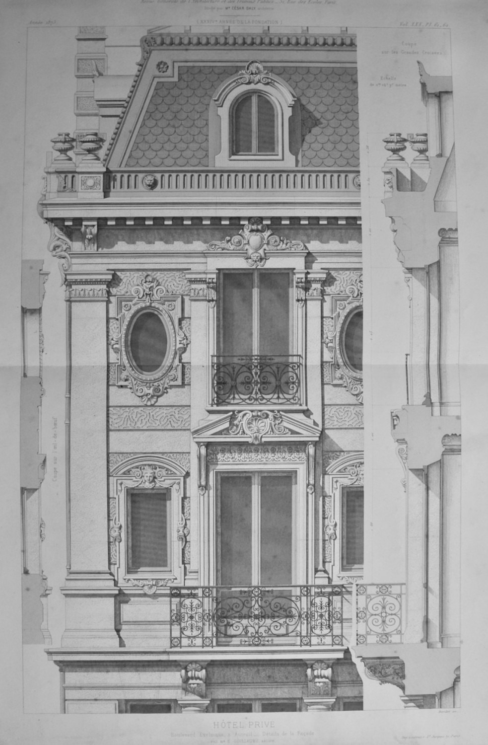 Hotel Prive. Boulevard Exelmans, a Auteuil __ Details de la Facade. 1873.