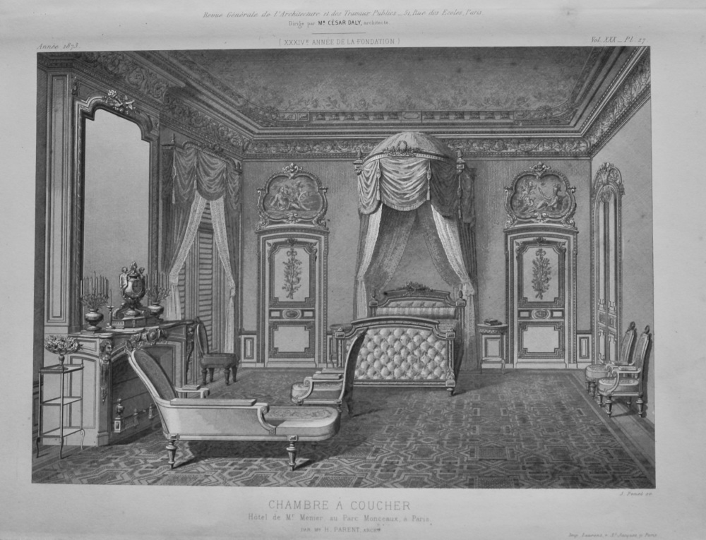 Chambre A Coucher, Hotel de Mr. Menier, au Parc Monceaux, a Paris.  1873.