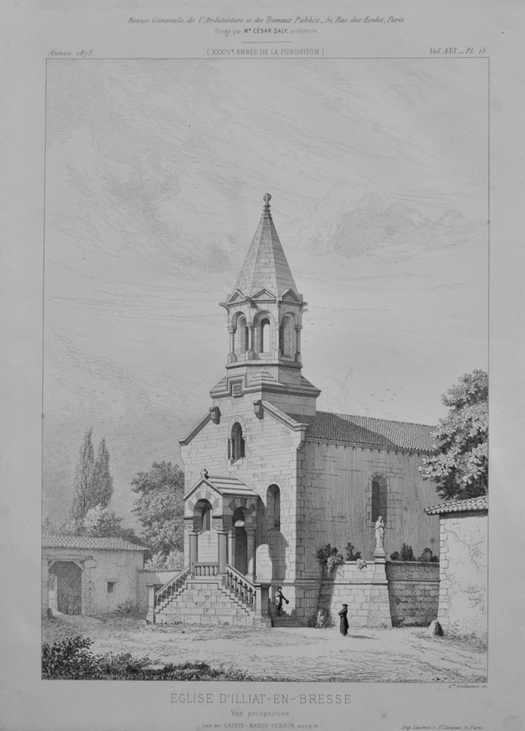 Eglise D'Illiat-En-Bresse.  Vue perspective. 1873.