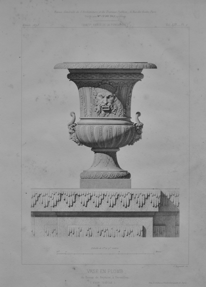 Vase en Plomb, du Bassin de Neptune, a Versailles.  1873.