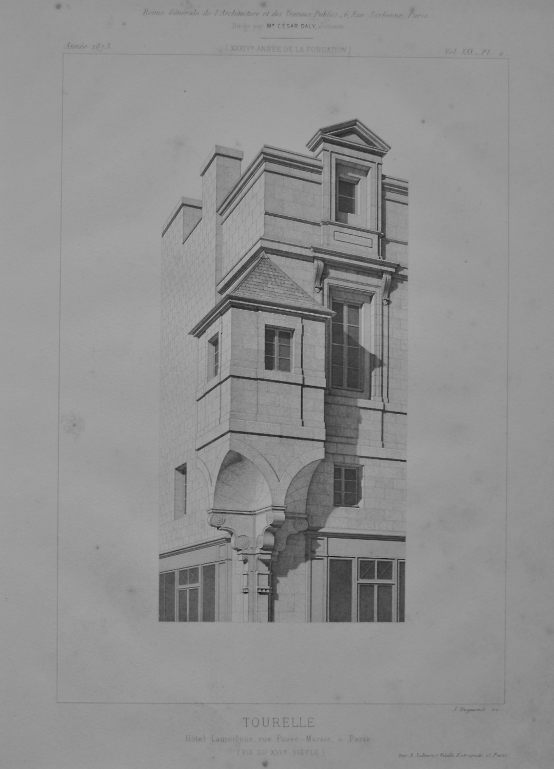 Tourelle, Hotel Lamoignon, rue Pavée - Marais, a Paris.  1873.