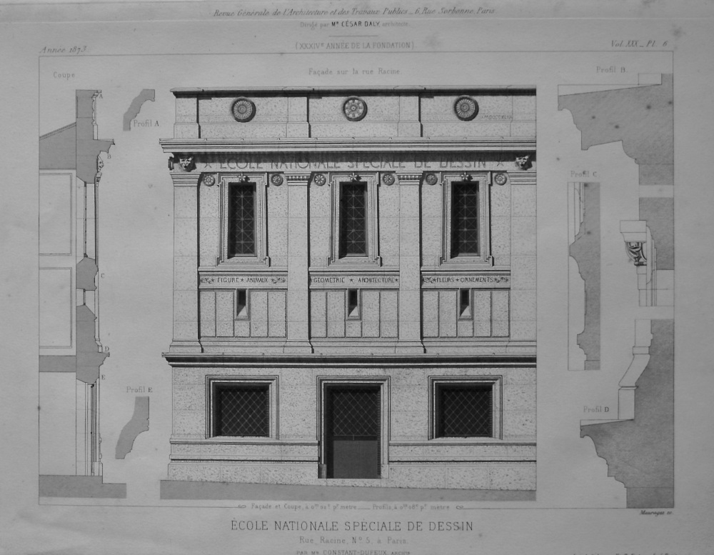 Ecole Nationale Spéciale De Dessin, Rue Racine, No. 5, a Paris.  1873.