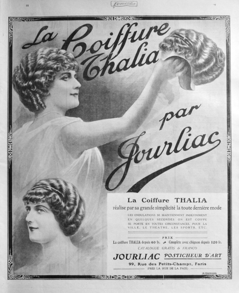 Jourliac, 99, Rue des Petits-Champs, Paris.  (Hair Style) 1912.