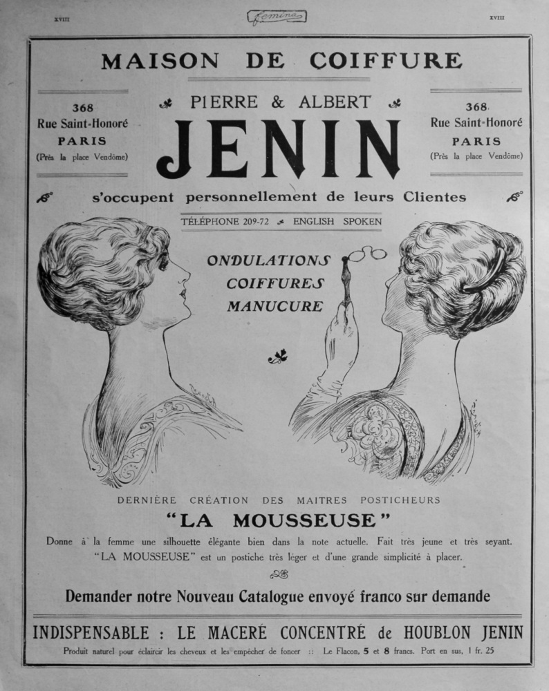 Pierre & Albert Jenin  Hair Styling Salon. 1912.
