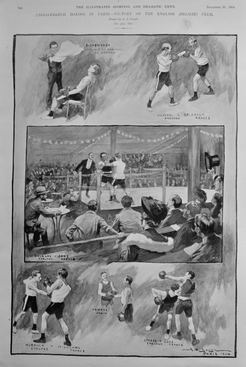 Anglo-French Boxing in Paris.- Victory of the English (Belsize) Club. 1904.