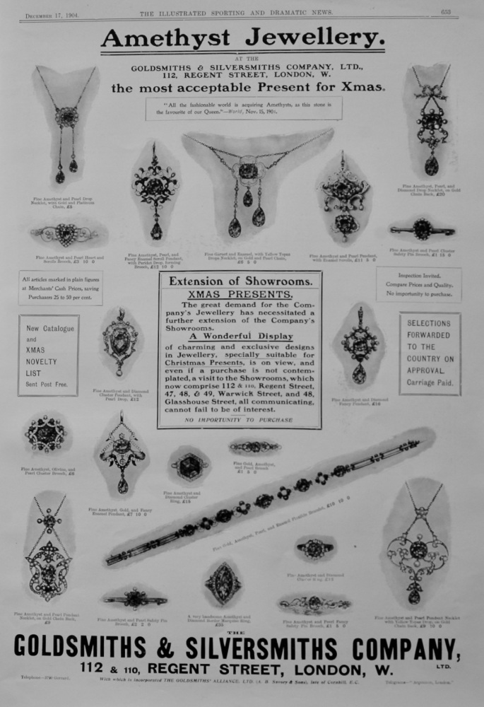 Goldsmiths & Silversmiths Company.  (Amethyst Jewellery)  1904.