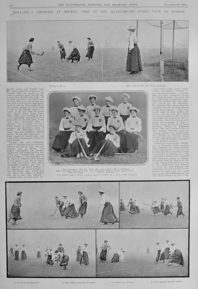 Holland v. Chiswick at Hockey.- Visit of the Haarlemsche Dames Club to London.  1904.