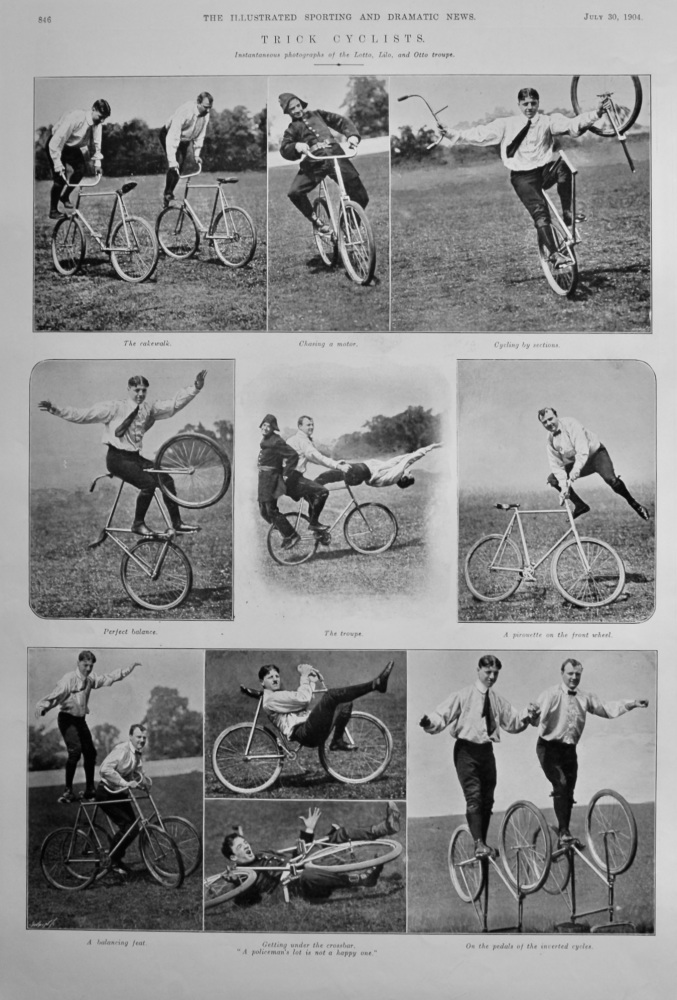 Trick Cyclists. (Instantaneous photographs of the Lotto, Lilo, and Otto troupe.) 1904.