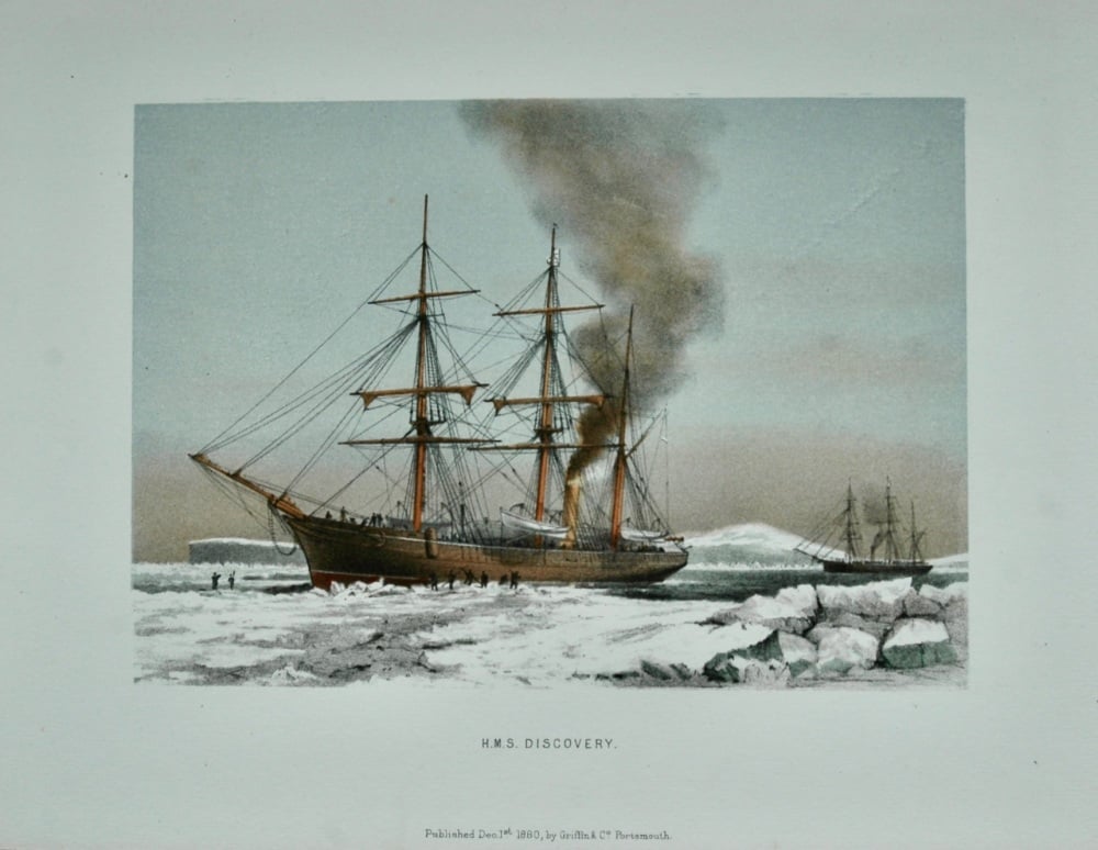 H.M.S. Discovery.  (Colour Lithograph)  1880.
