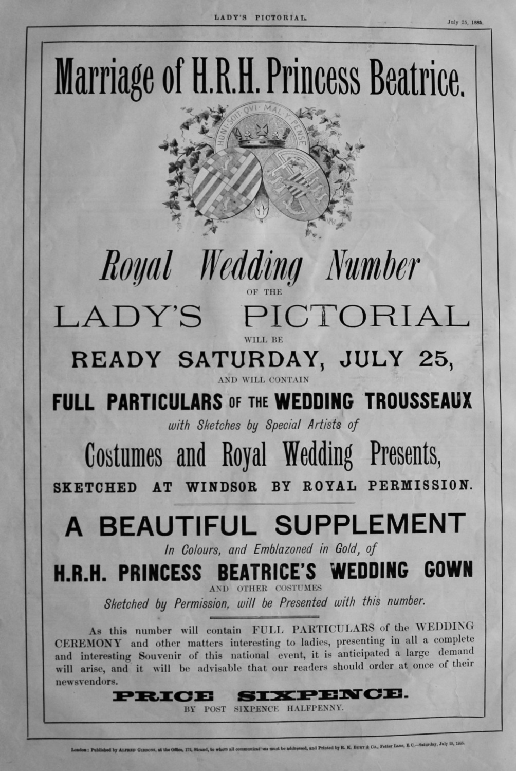 Marriage of H.R.H. Princess Beatrice.  Royal Wedding Number of the Lady's P