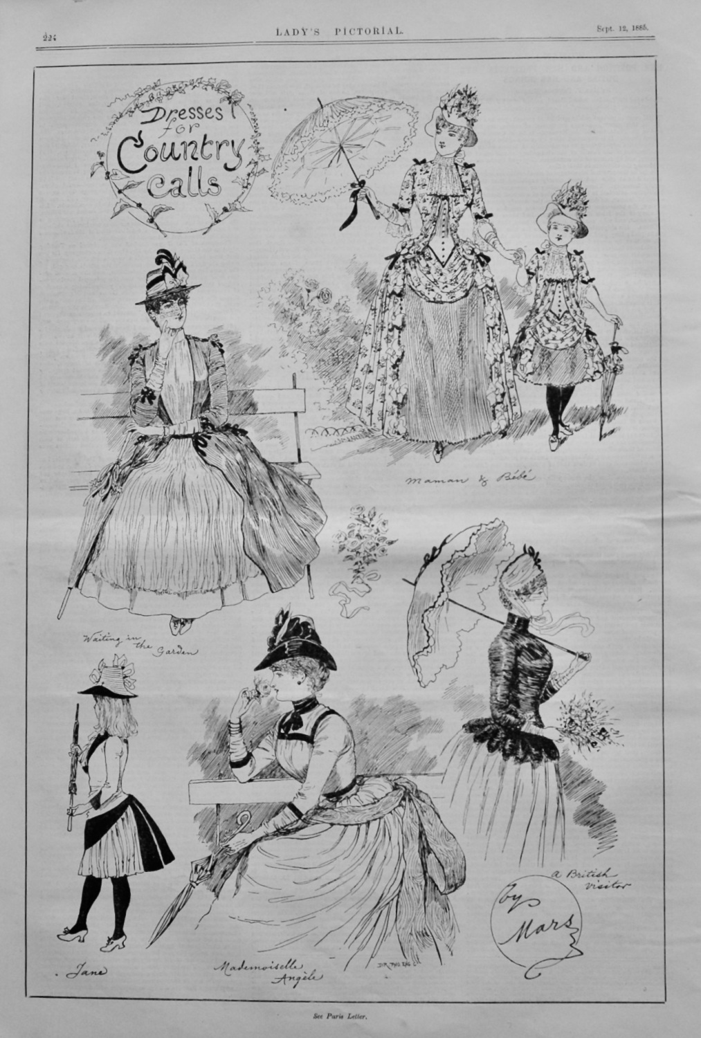 Dresses for Country Calls.  Sketched by Mars.  1885.