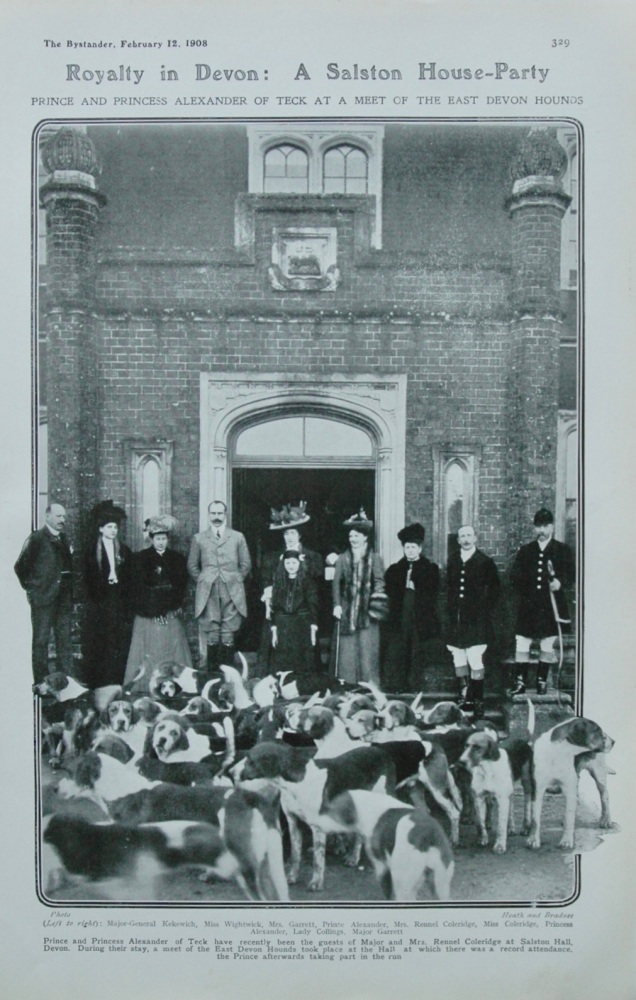 Royalty in Devon : A Salston House Party.  Prince and Princess Alexander of Teck at a Meet of the East Devon Hounds.  1908.