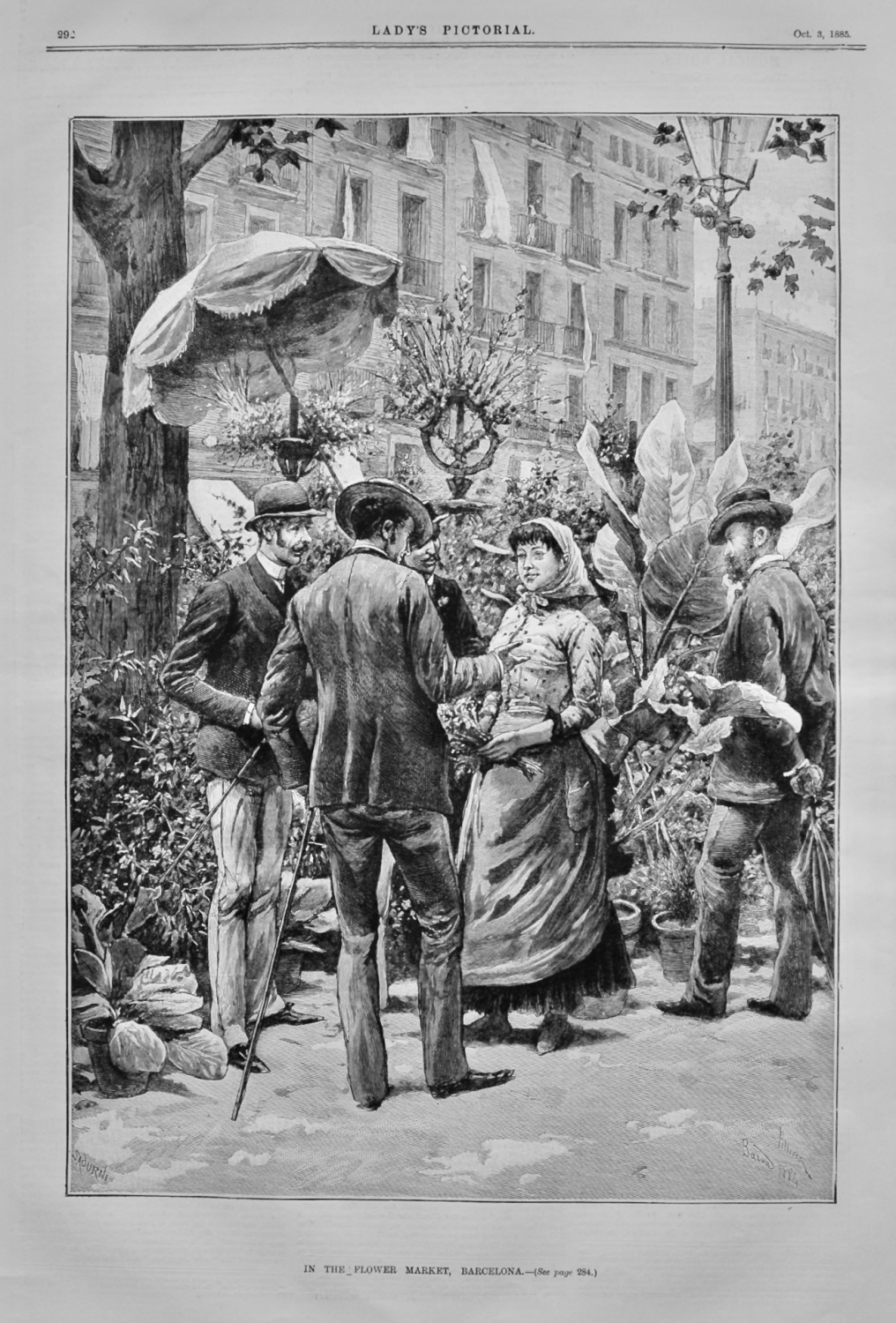 In the Flower Market, Barcelona. 1885.