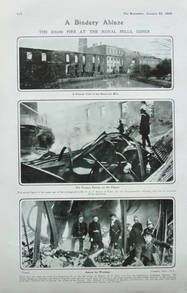 A Bindery Ablaze - Royal Mills, Esher. 1908.