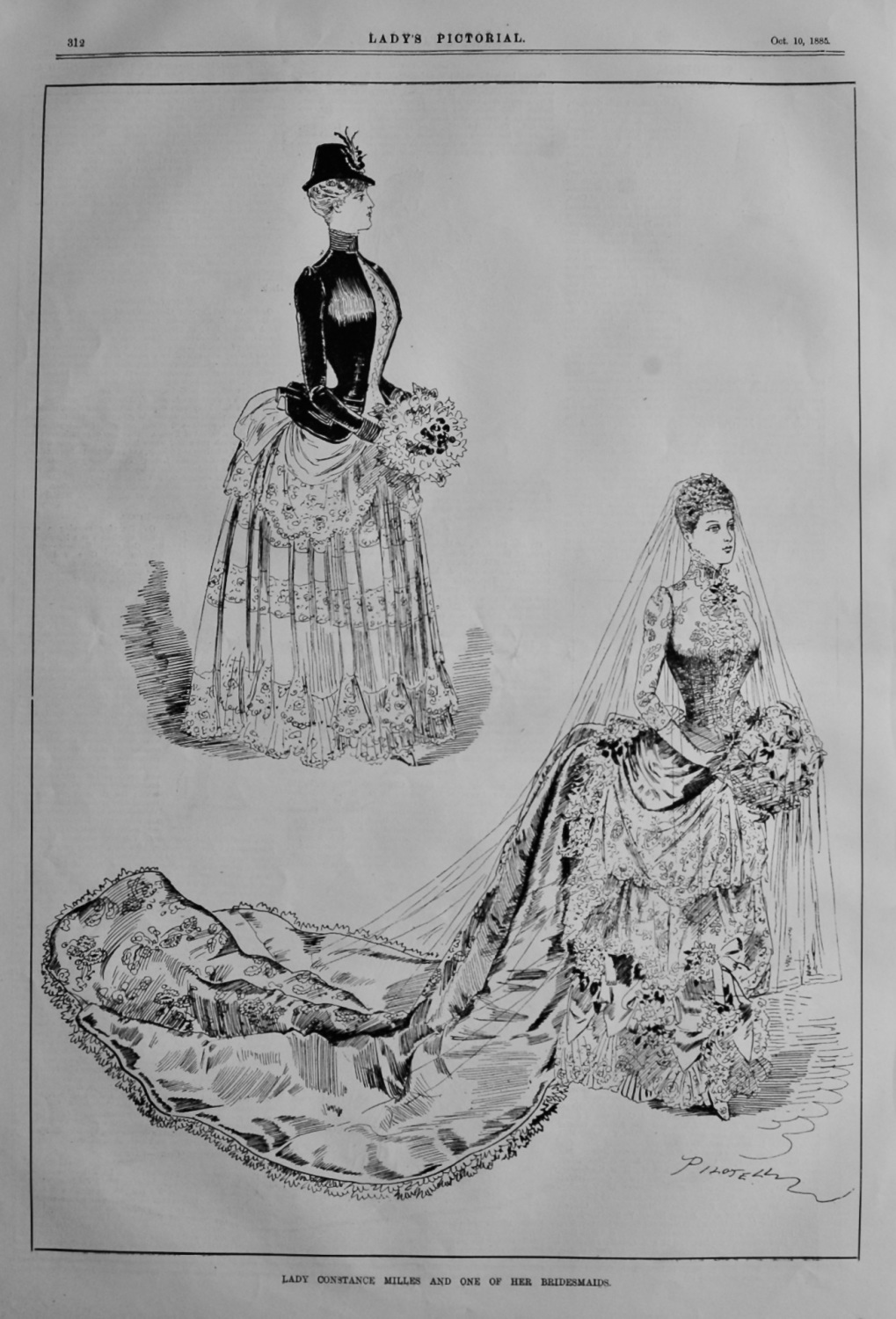 Lady Constance Miles and one of her Bridesmaids.  1885.