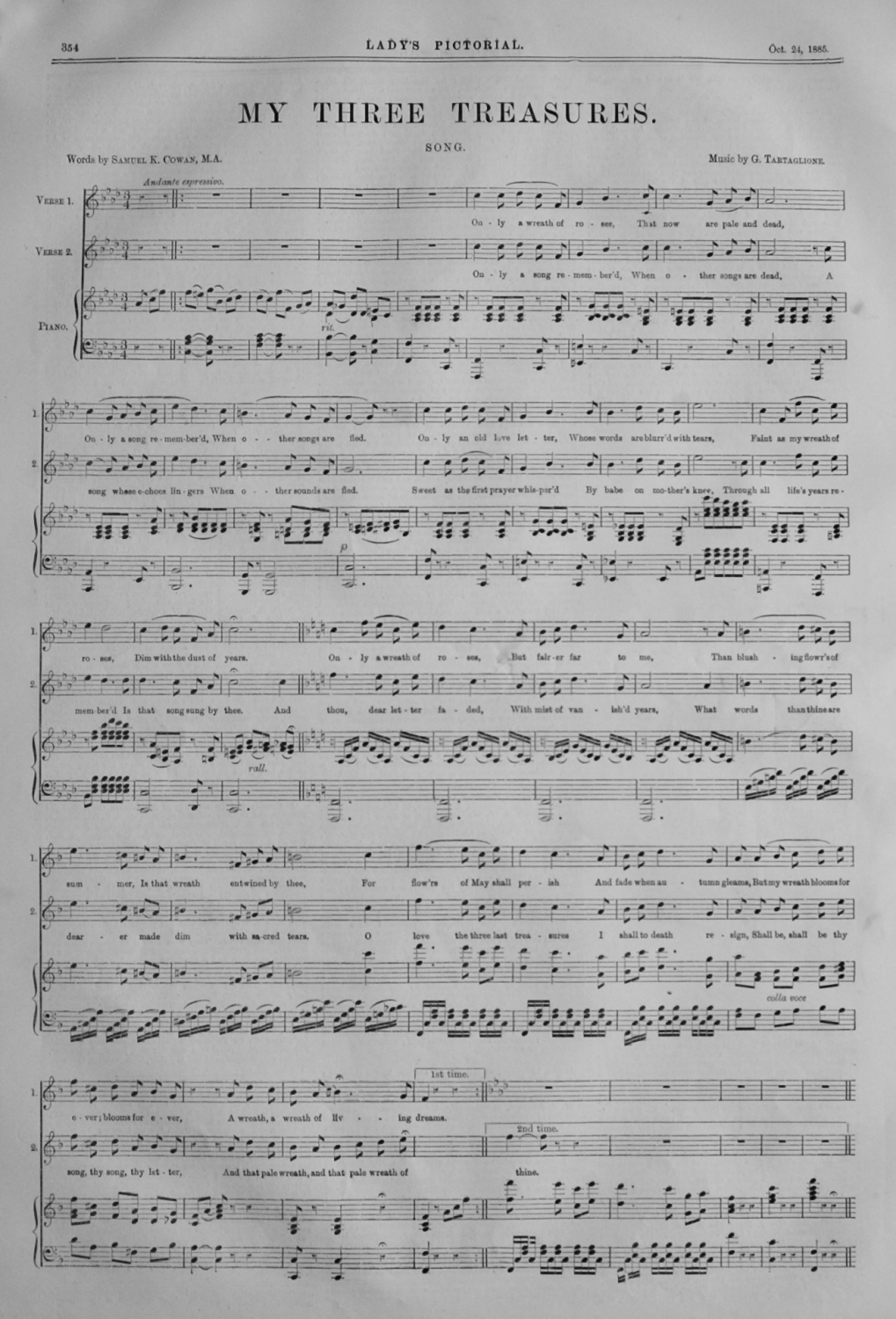 My Three Treasures.  (Sheet Music)  1885.