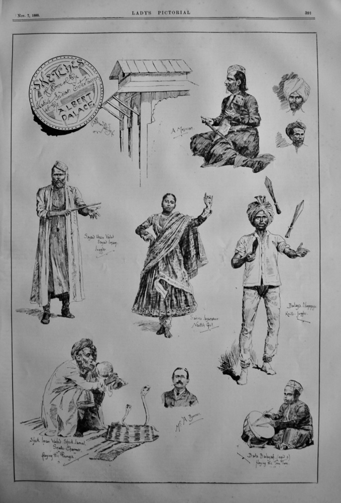 Sketches of some of the Native Indian Entertainers at the Albert Palace.  1885.