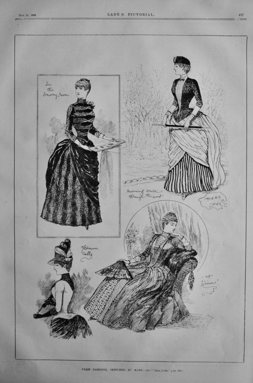 Paris Fashions, Sketched by Mars.  1885.