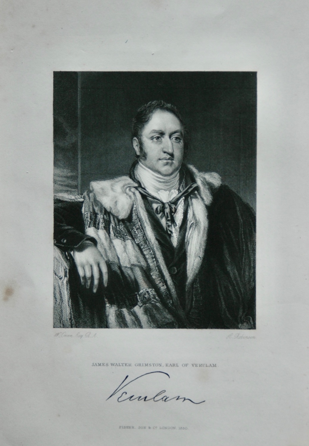 James Walter Grinston, Earl of Verulam.  1831.