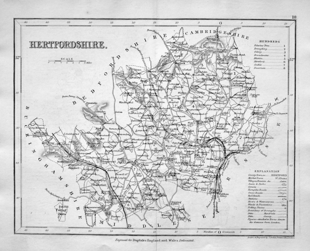 Hertfordshire.  (Map)  1845.
