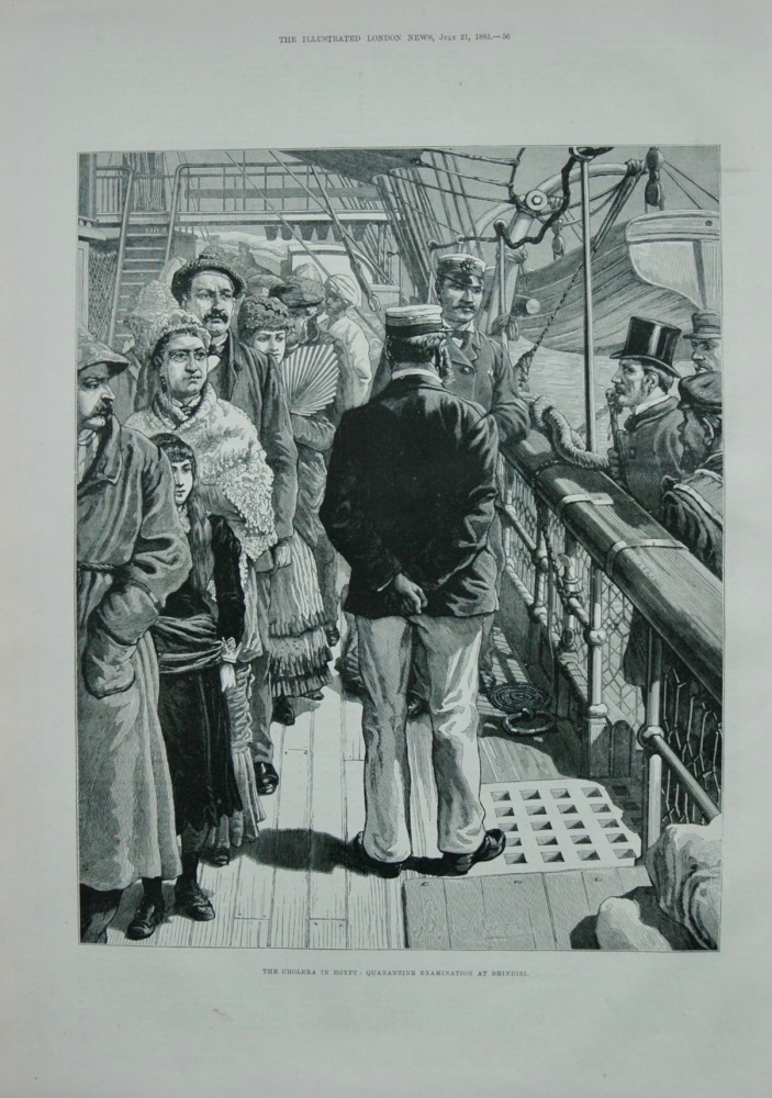 The Cholera in Egypt : Quarantine examination at Brinidisi.  1883.