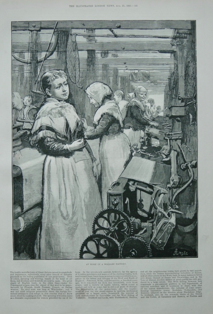 "At Work in a Woollen Factory" 1883