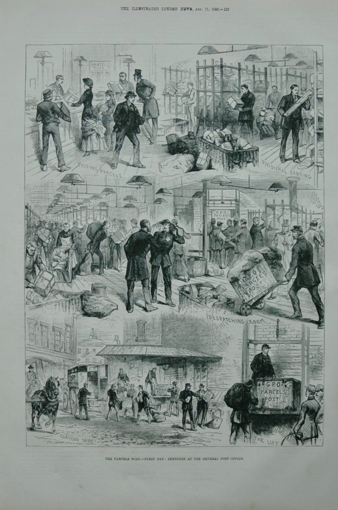 The Parcels Post: First Day - Sketches at the General Post Office.   1883.