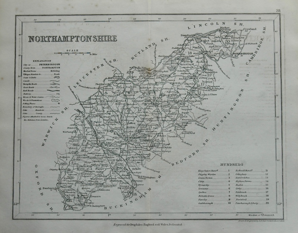 Northamptonshire.  (Map)  1845.