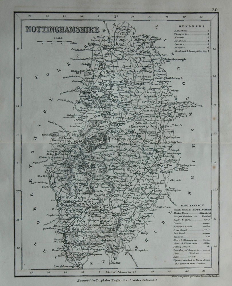 Nottinghamshire.  (Map)  1845.